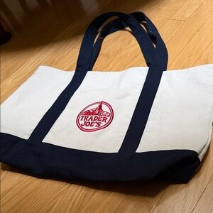 Trader Joe's Navy and  Cream Combo Tote Bag